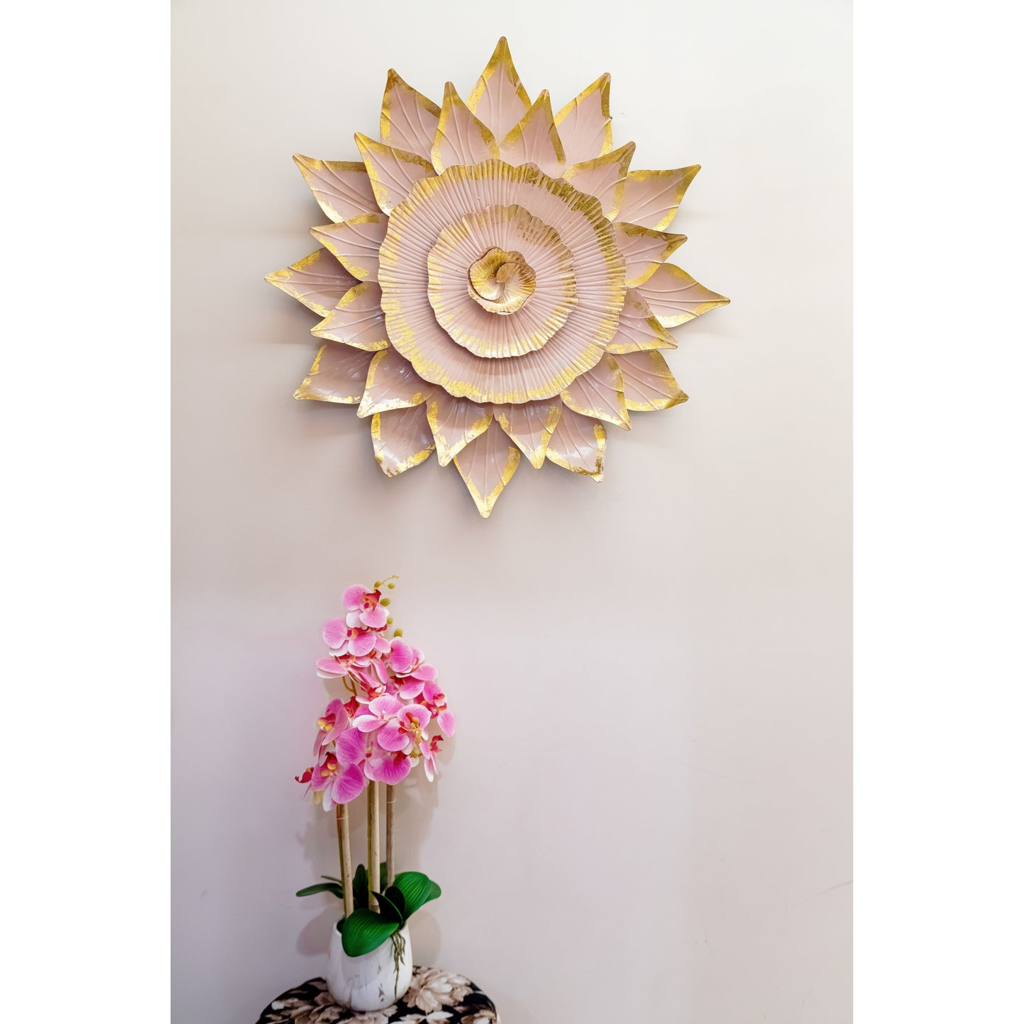 Elegant Pink & Gold Layered Floral Wall Art | 3D Metal Flower Decor