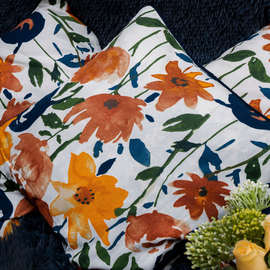Chic White Floral Print Pillow Cover (Set of 5)