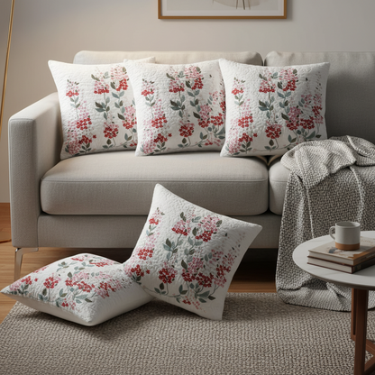 Floral patterned cushions on a sofa in a living room setting