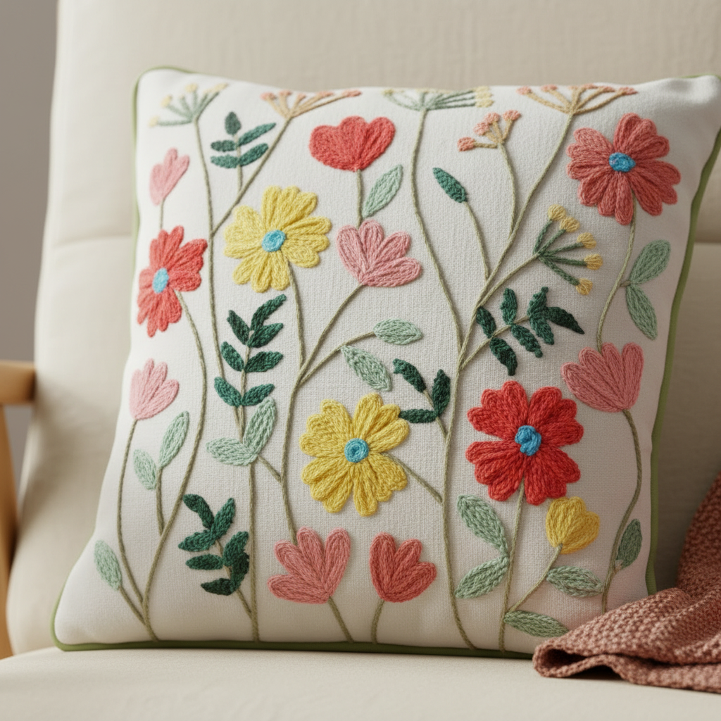 Garden Path Embroidered Cushion Cover