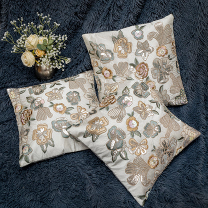 Ethereal Bloom Sequin Cushion Cover
