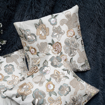 Ethereal Bloom Sequin Cushion Cover