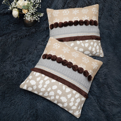 Cozy Winter Lodge Cushion Cover - Pom Pom Ruffle Border Design