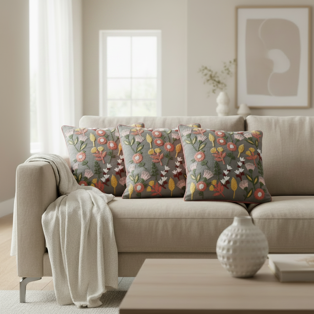 Blooming Meadow Embroidered Cushion Covers