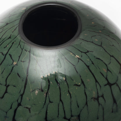 Verdant Allure: Globular Vase with Organic Crackle Finish
