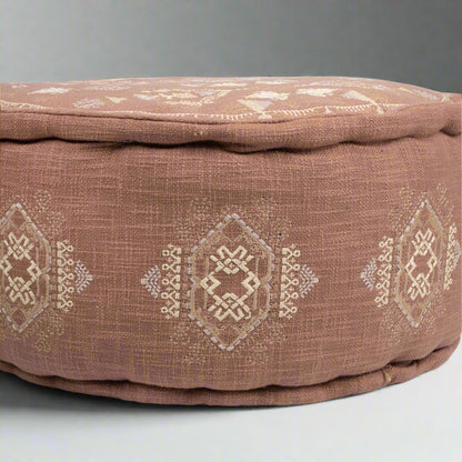 Terra Cotta Embroidered Moroccan Pouf