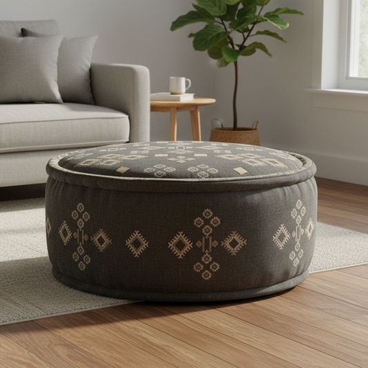 Bohemian Charcoal Handcrafted Ottoman Pouf