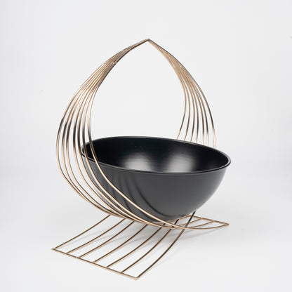Modern Harmony: Black & Copper Wireframe Fruit Bowl
