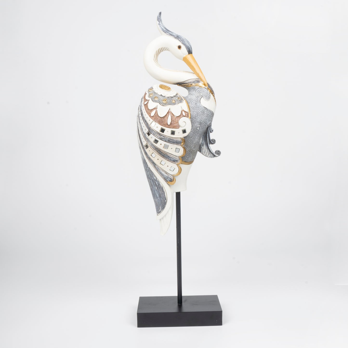 Avian Artistry: Ornate Heron Sculpture on Stand