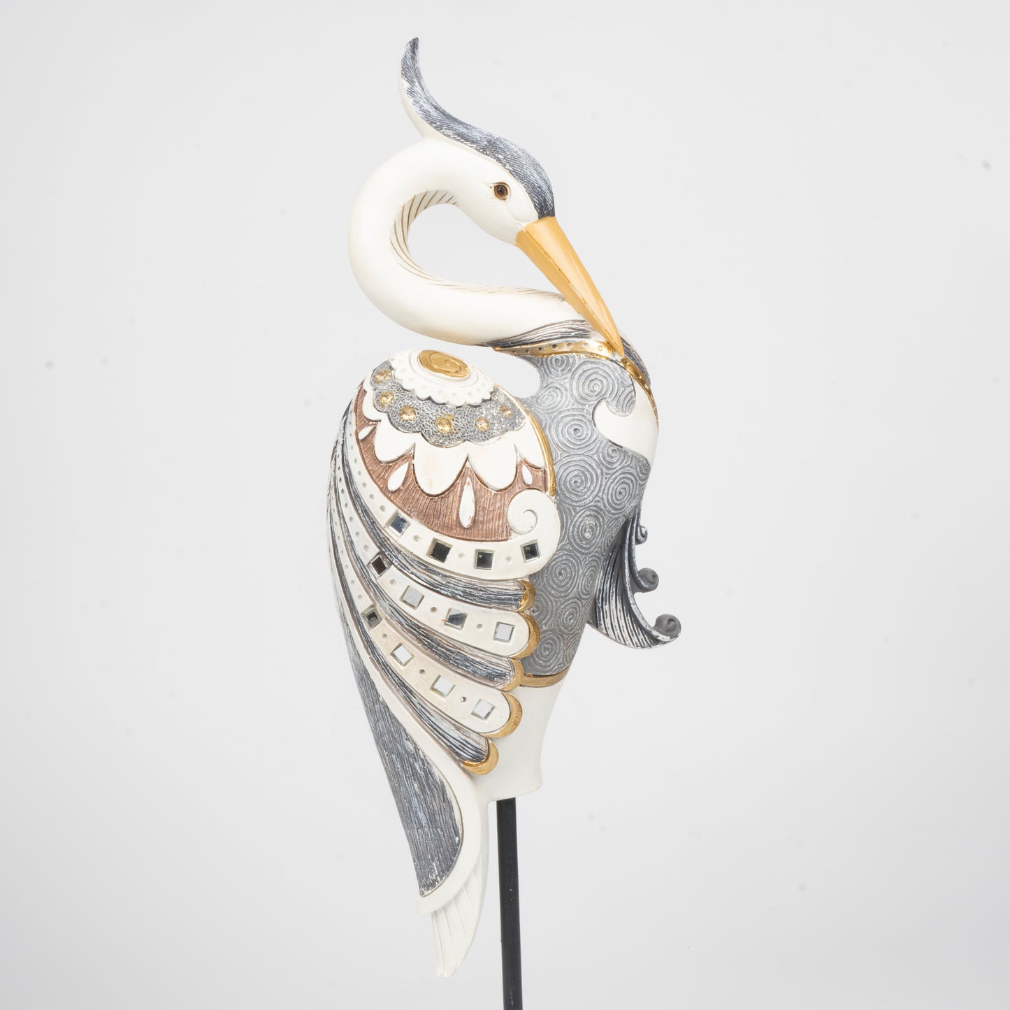 Avian Artistry: Ornate Heron Sculpture on Stand