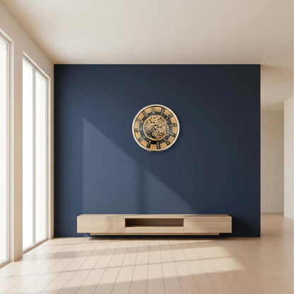 Gold mechanical clock on a white background