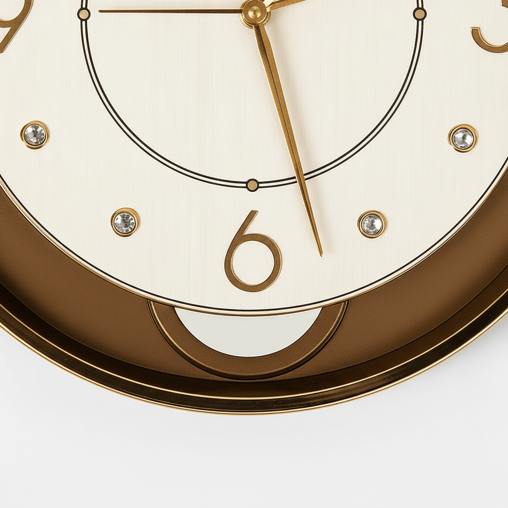 Classic Charm Wall Clock – Beige & Bronze Elegance close-up, showcasing elegant beige dial and bronze accents.