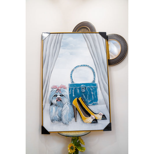 Little Luxuries: Whimsical Dog, Bag & Heels Art