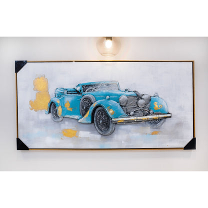 Retro Radiance: Vintage Car Art with Teal, Gold & Textured Detail