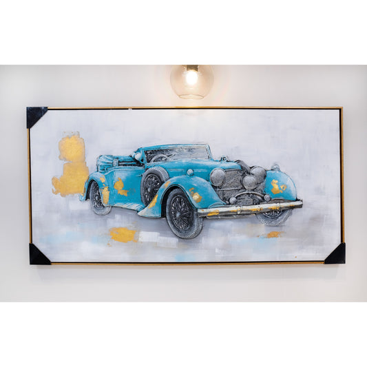Retro Radiance: Vintage Car Art with Teal, Gold & Textured Detail