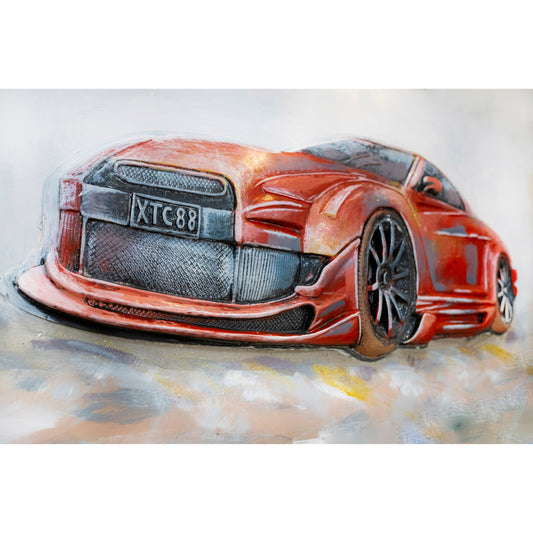 Velocity in Gold: Red Sports Car Art with Glimmering Accents