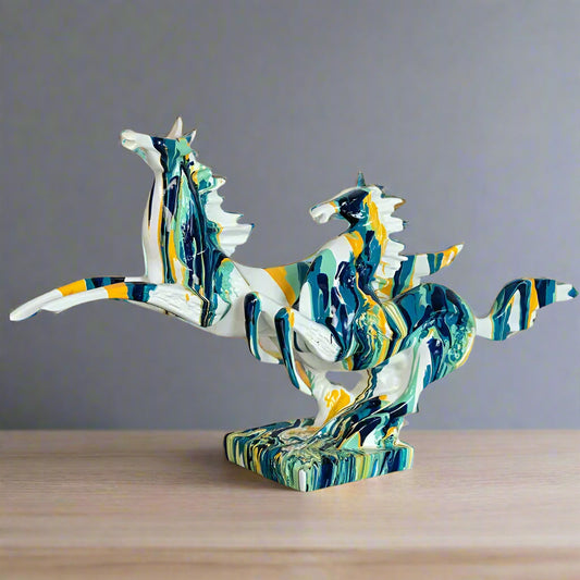 Colorful ceramic dragon sculpture on a neutral background