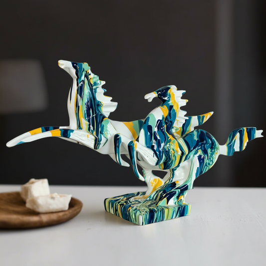 Painted Gallop: Dynamic Abstract Horse Sculpture