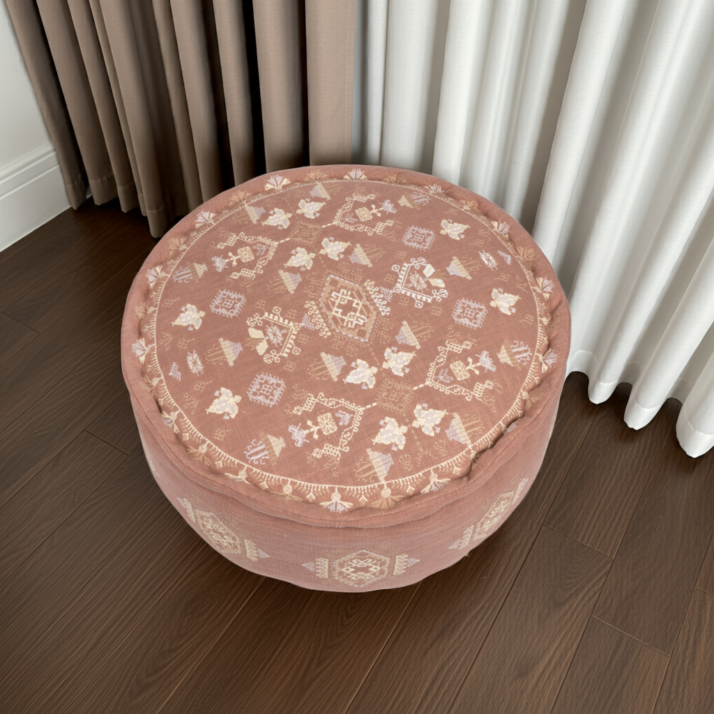 Terra Cotta Embroidered Moroccan Pouf