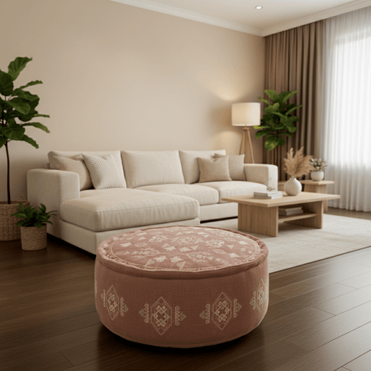 Terra Cotta Embroidered Moroccan Pouf