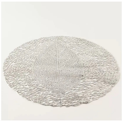 Elegant Silver Fig Leaf Skeleton Premium Placemat – Decorative Metallic Table Charger (Set of 2)