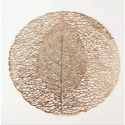 Luminous Rose Gold Fig Leaf Skeleton Premium Placemat – Elegant Metallic Charger (Set of 2)