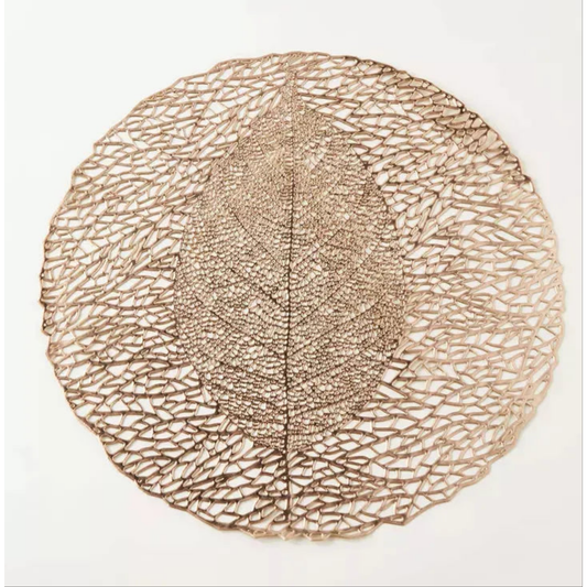 Luminous Rose Gold Fig Leaf Skeleton Premium Placemat – Elegant Metallic Charger (Set of 2)