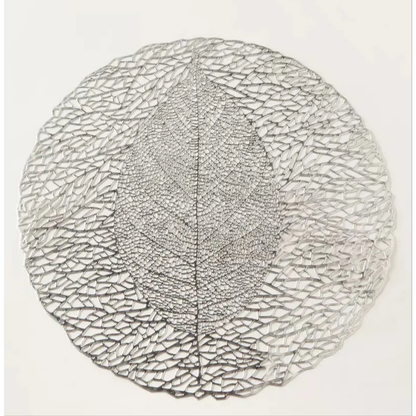 Elegant Silver Fig Leaf Skeleton Premium Placemat – Decorative Metallic Table Charger (Set of 2)