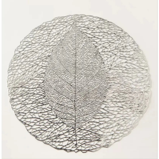 Elegant Silver Fig Leaf Skeleton Premium Placemat – Decorative Metallic Table Charger (Set of 2)