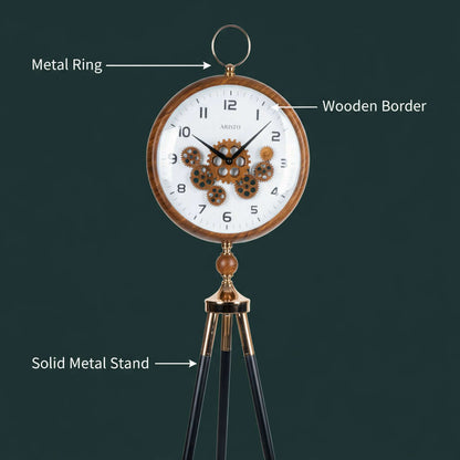 Decorative clock with gear design on a white background