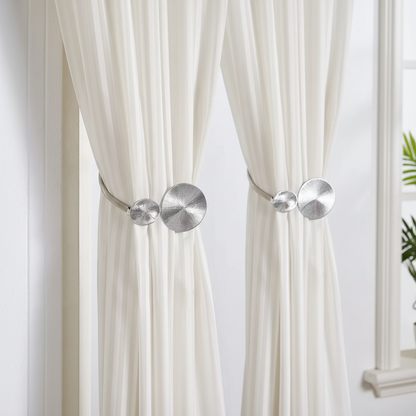 Modern Textured Disc Curtain Tie-Back in Silver (Set of 2)