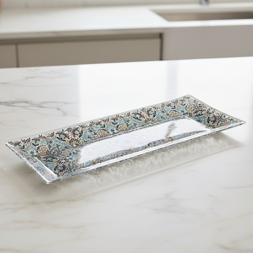 Modern Botanical Glass Serving Tray