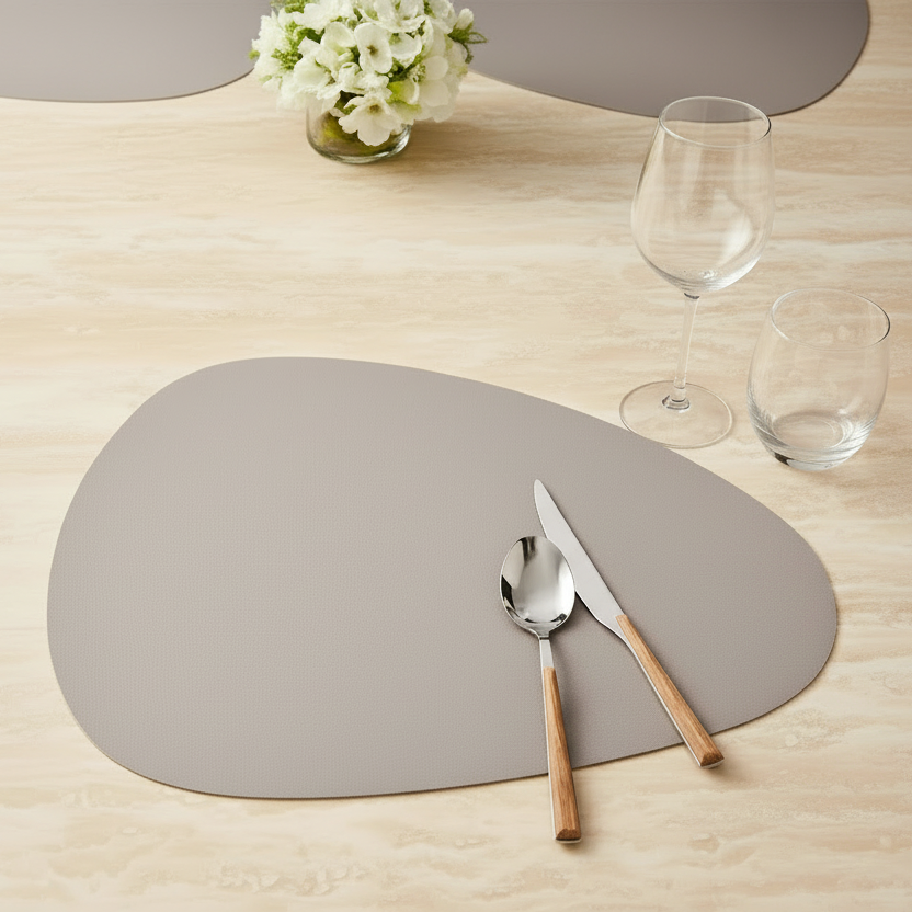 Modern Organic Shape PVC Placemat in Stone Grey
