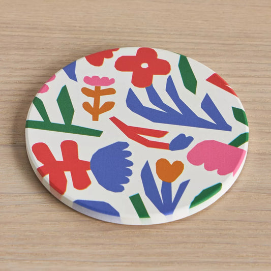 Abstract Floral Round Ceramic Coasters (Set of 4)