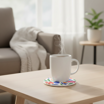 Abstract Floral Round Ceramic Coasters (Set of 4)