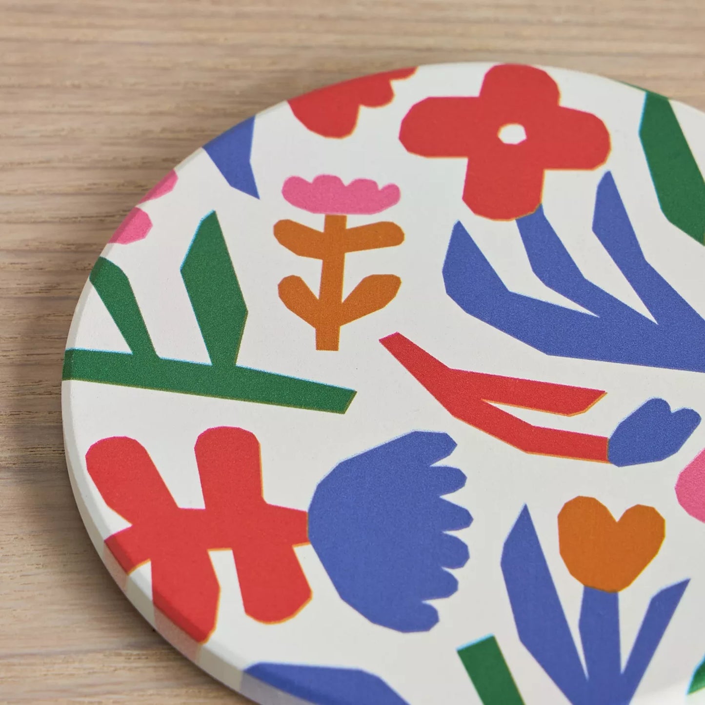 Abstract Floral Round Ceramic Coasters (Set of 4)
