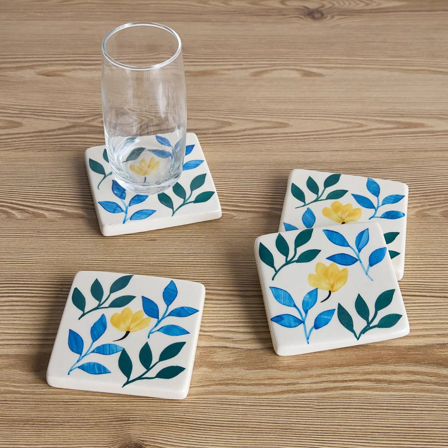 Hand-Painted Botanical Ceramic Coasters (Set of 4)