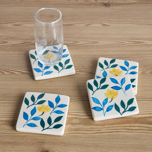 Hand-Painted Botanical Ceramic Coasters (Set of 4)