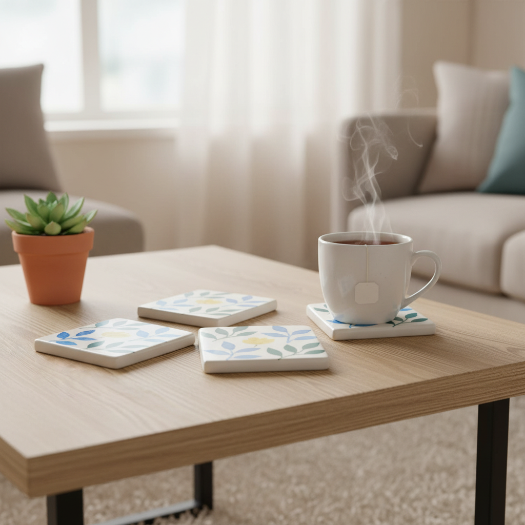 Hand-Painted Botanical Ceramic Coasters (Set of 4)