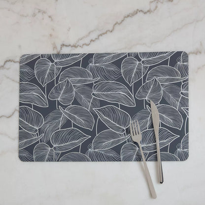Modern Botanical Leaf Print Placemat in Grey (Set of 4)