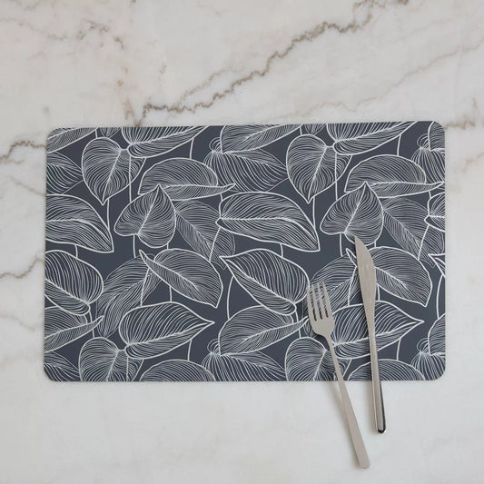 Modern Botanical Leaf Print Placemat in Grey (Set of 4)