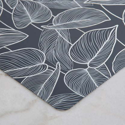 Modern Botanical Leaf Print Placemat in Grey (Set of 4)