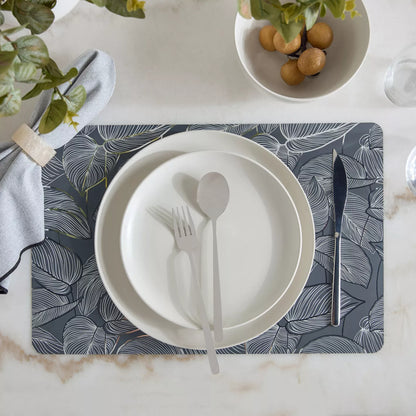 Modern Botanical Leaf Print Placemat in Grey (Set of 4)