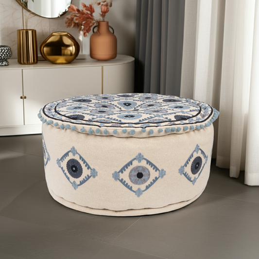 Bohemian Chic Hand-Embroidered Pouf