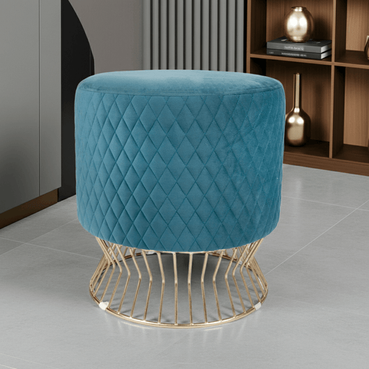 Glamorous Quilted Velvet Ottoman with Gold Base