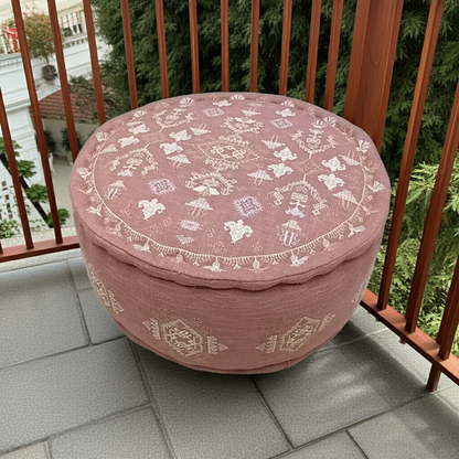 Terra Cotta Embroidered Moroccan Pouf