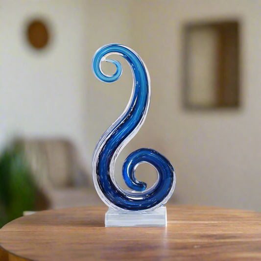 Azure Flow: Sculpted Blue Art Glass Swirl (Medium)