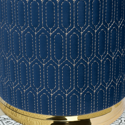 Geometric Stitched Velvet Ottoman in Navy
