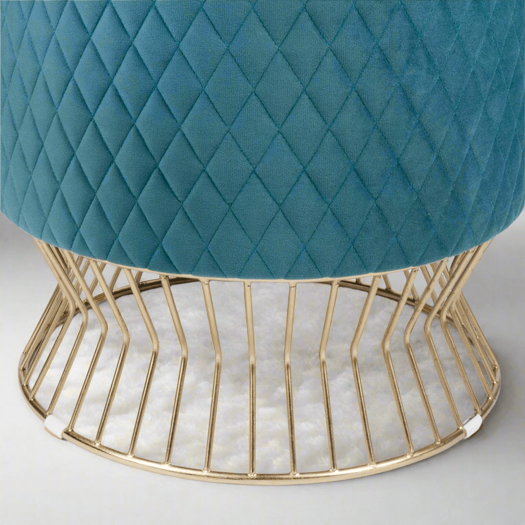 Glamorous Quilted Velvet Ottoman with Gold Base