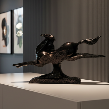 Black horse sculpture on a beige background